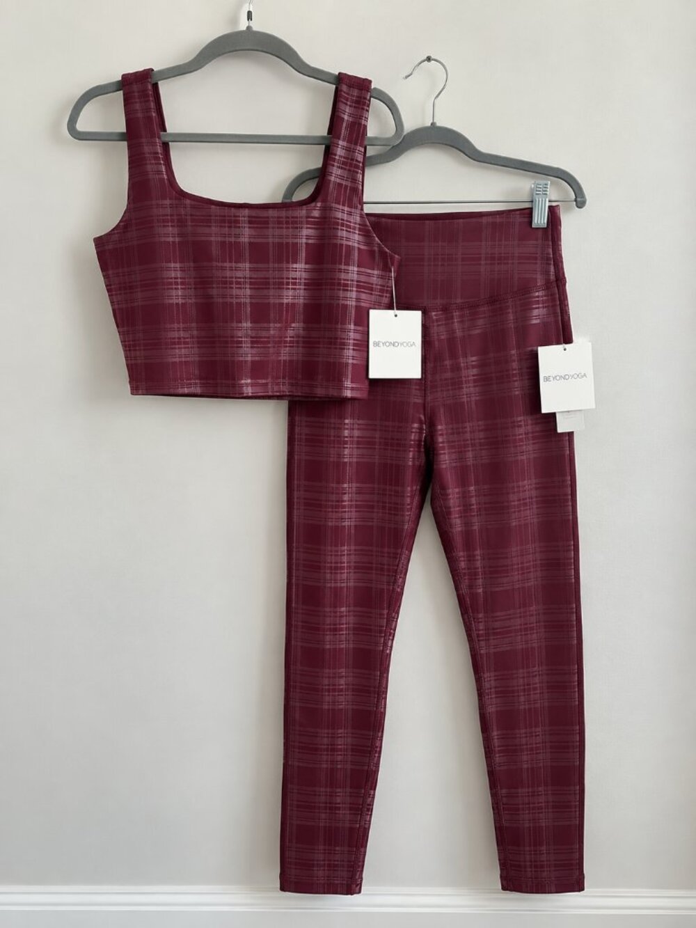 Beyond Yoga Burgundy Plaid Crop Tank